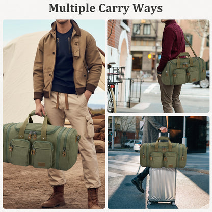 Gonex 60L army green canvas duffle bag for weekend travel