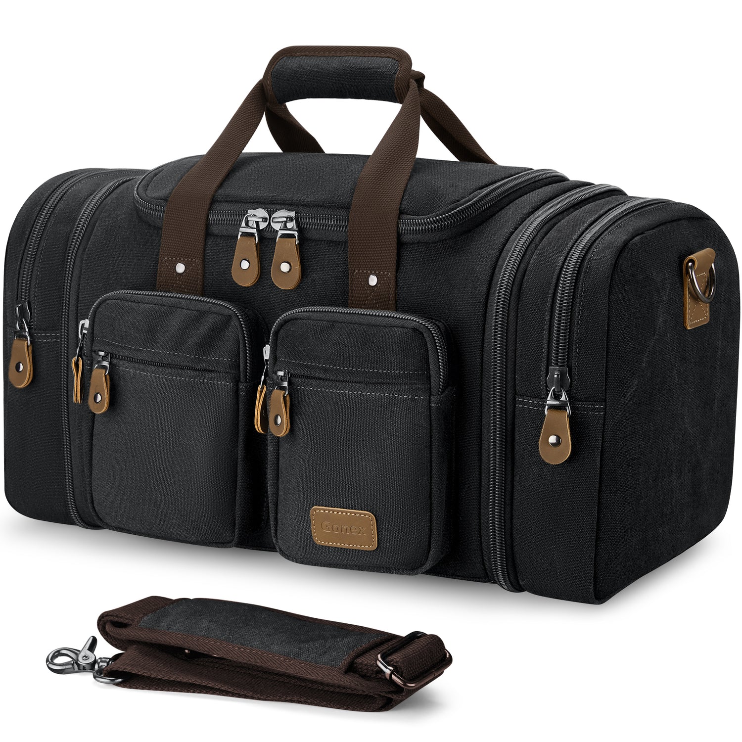 Gonex 60L canvas duffle bag in dark grey with detachable shoulder strap
