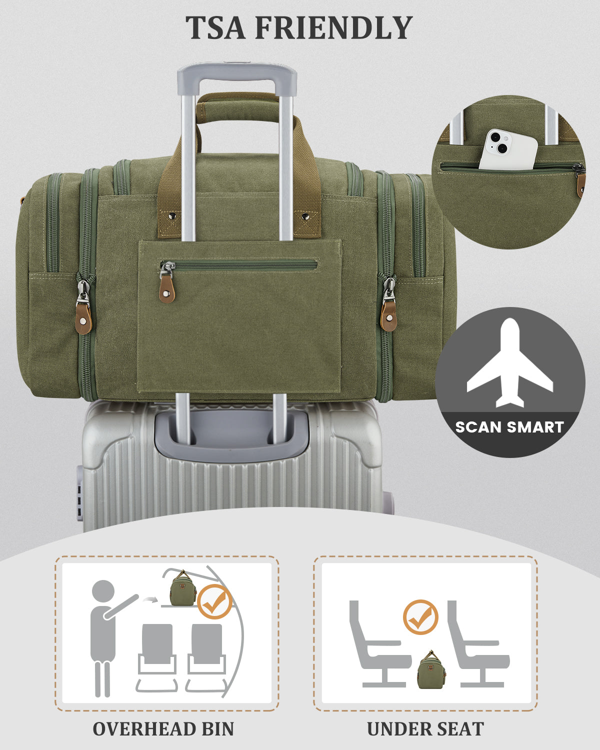Gonex 60L Expandable Canvas Duffle Bag with Shoe Compartment