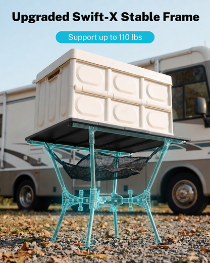 Gonex aluminum camping table with Swift-X stable frame supporting up to 110 lbs