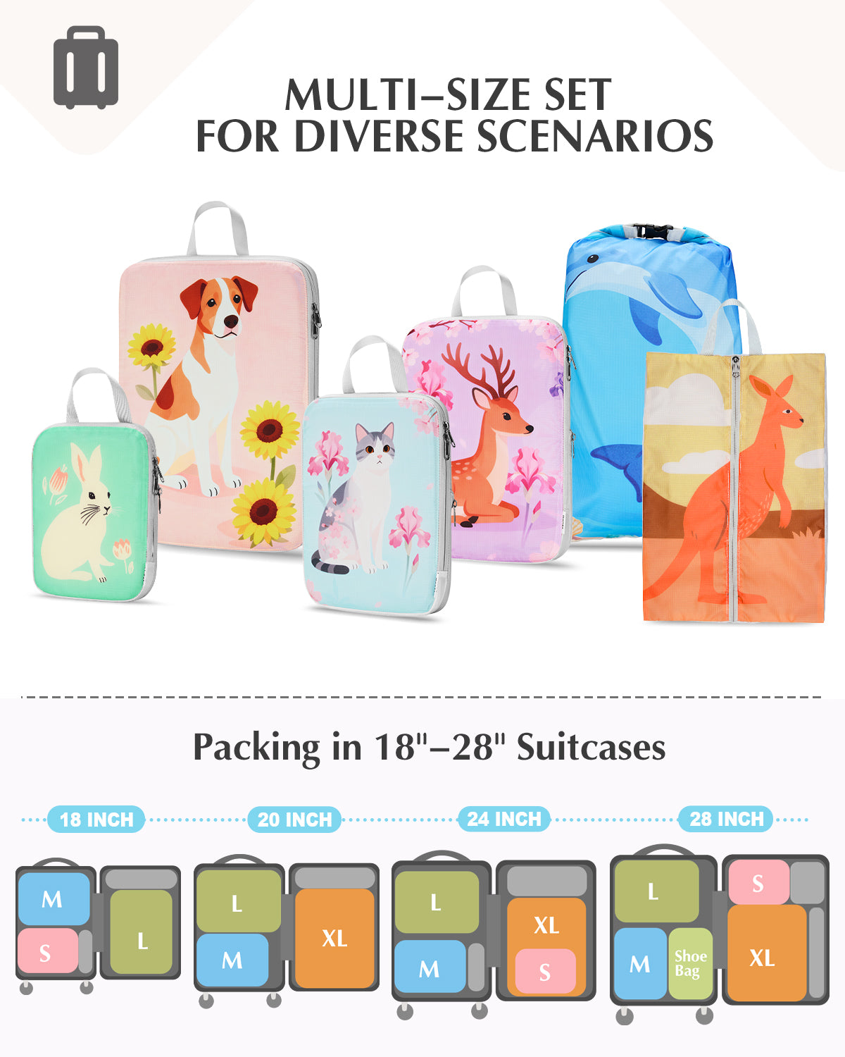 Gonex 6-Piece Animals Compression Packing Cubes