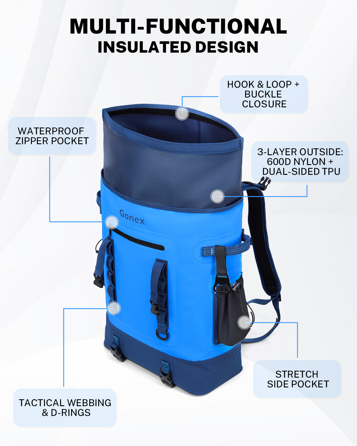 Gonex cooler backpack waterproof zipper pocket and insulated design