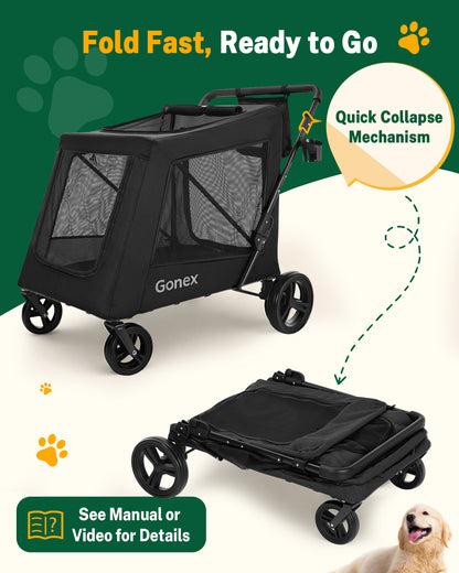Gonex foldable dog stroller with quick collapse mechanism for easy storage
