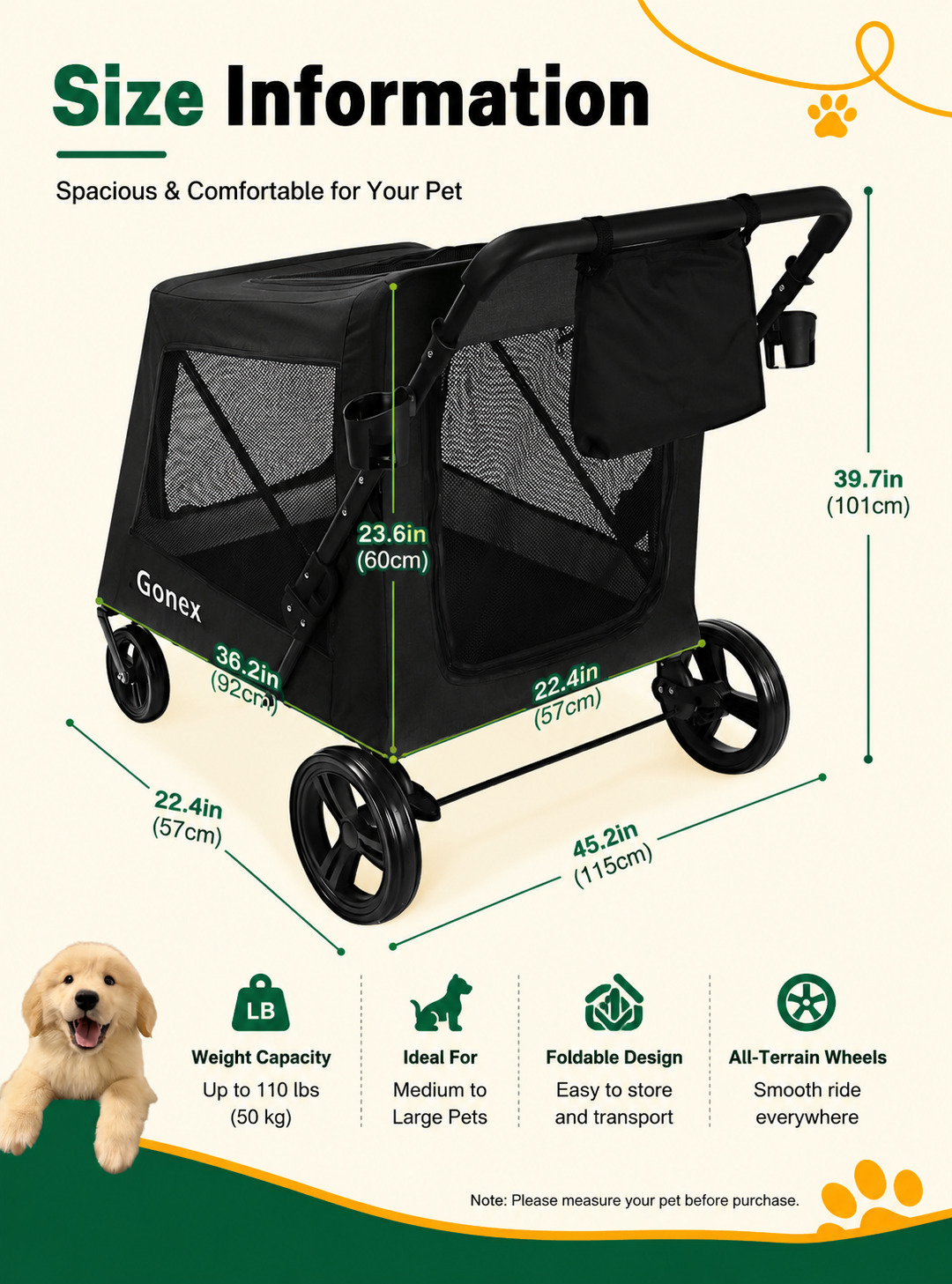 Gonex Heavy Duty Dog Stroller for Large Dogs