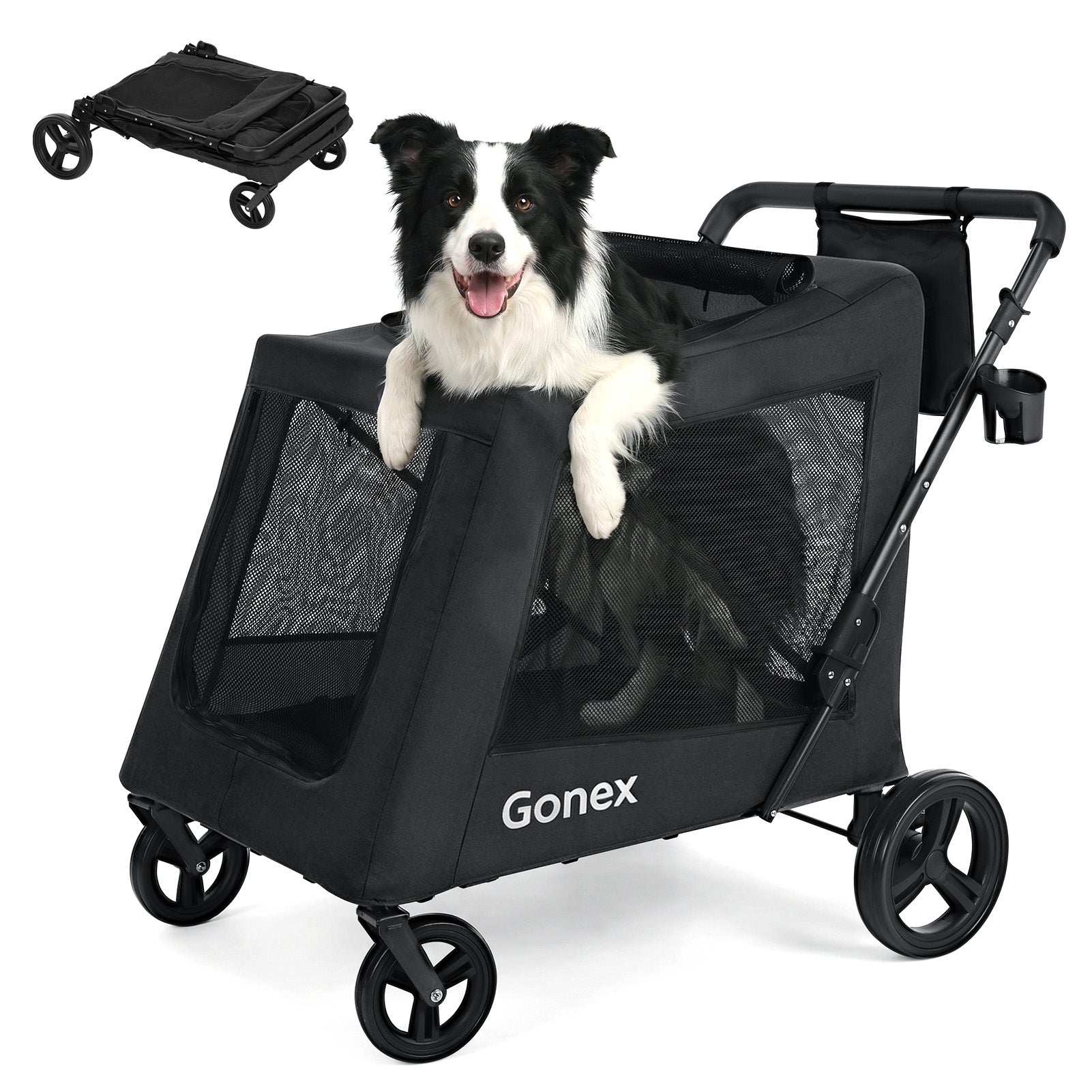 Gonex foldable dog stroller with large dog and storage basket