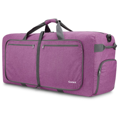 Orchid Purple Gonex foldable lightweight duffle bag with shoe compartment and self-storage pouch
