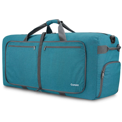 Teal Blue Gonex foldable lightweight duffle bag with shoe compartment and self-storage pouch