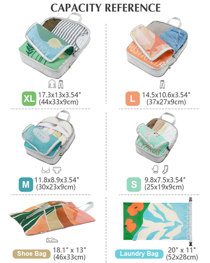 Gonex 6-Piece Global Symbols Compression Packing Cubes