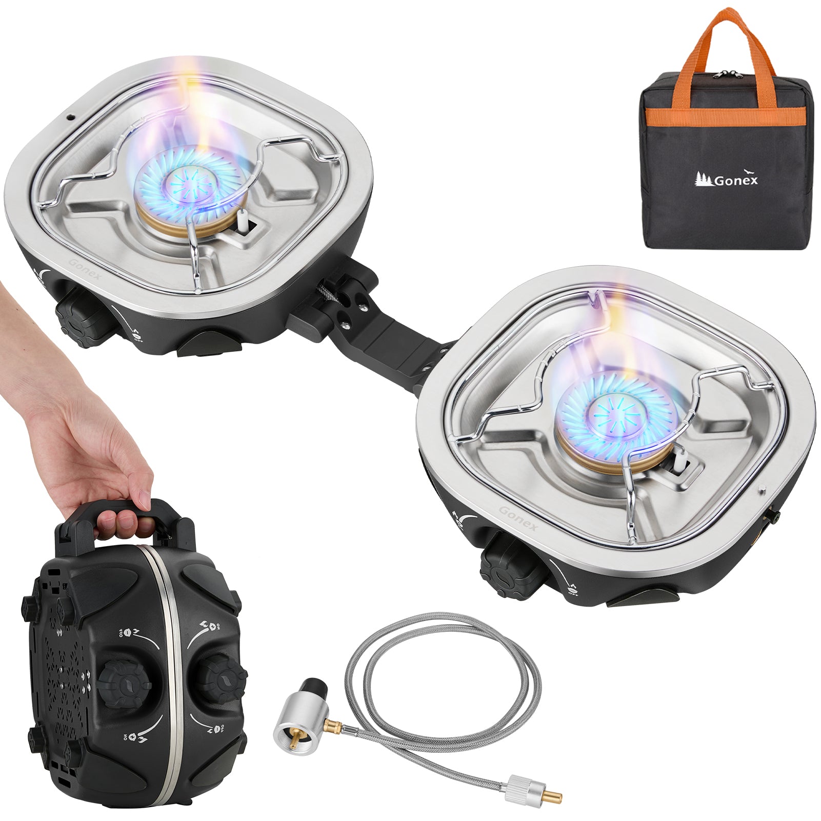 Gonex portable double burner camping stove with carry bag