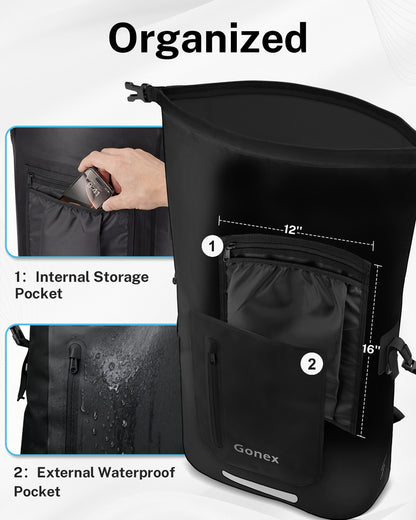 Gonex waterproof backpack with internal storage pocket and external waterproof pocket