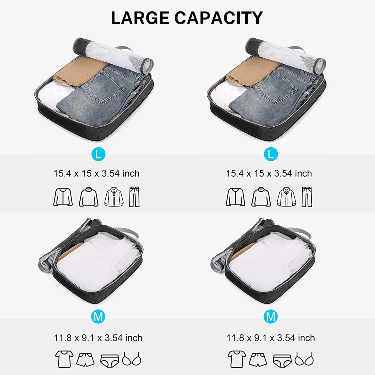 high capacity packing cubes