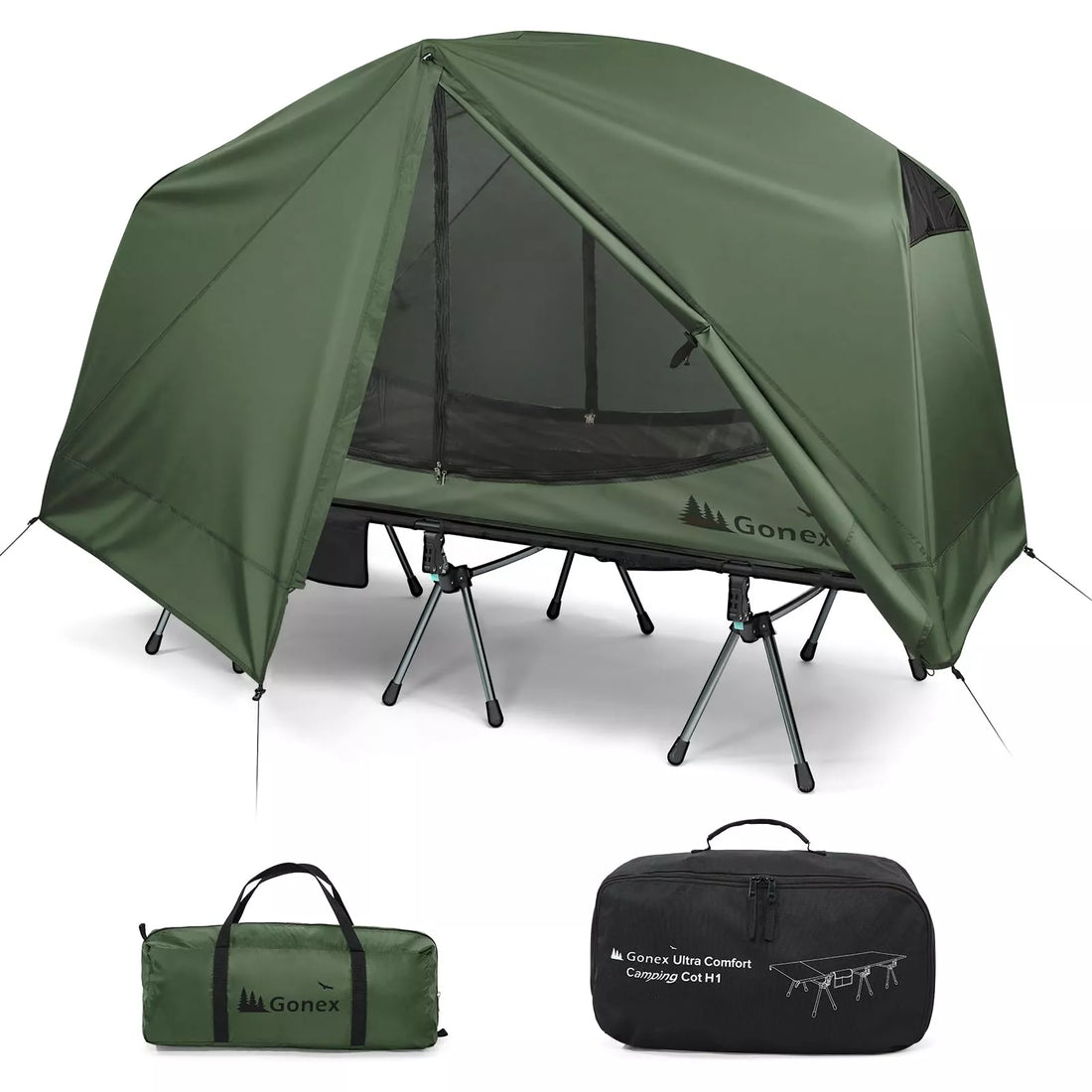 Gonex 1-Person Off-Ground Folding Camping Cot Combo, Army Green