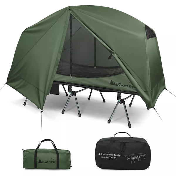 camping cot with tent Gonex 1-Person Off-Ground Folding Camping Cot Combo