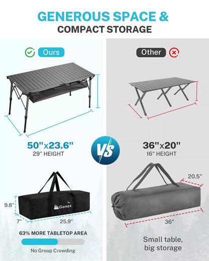 Gonex 50" Camping Table with Adjustable Height Legs