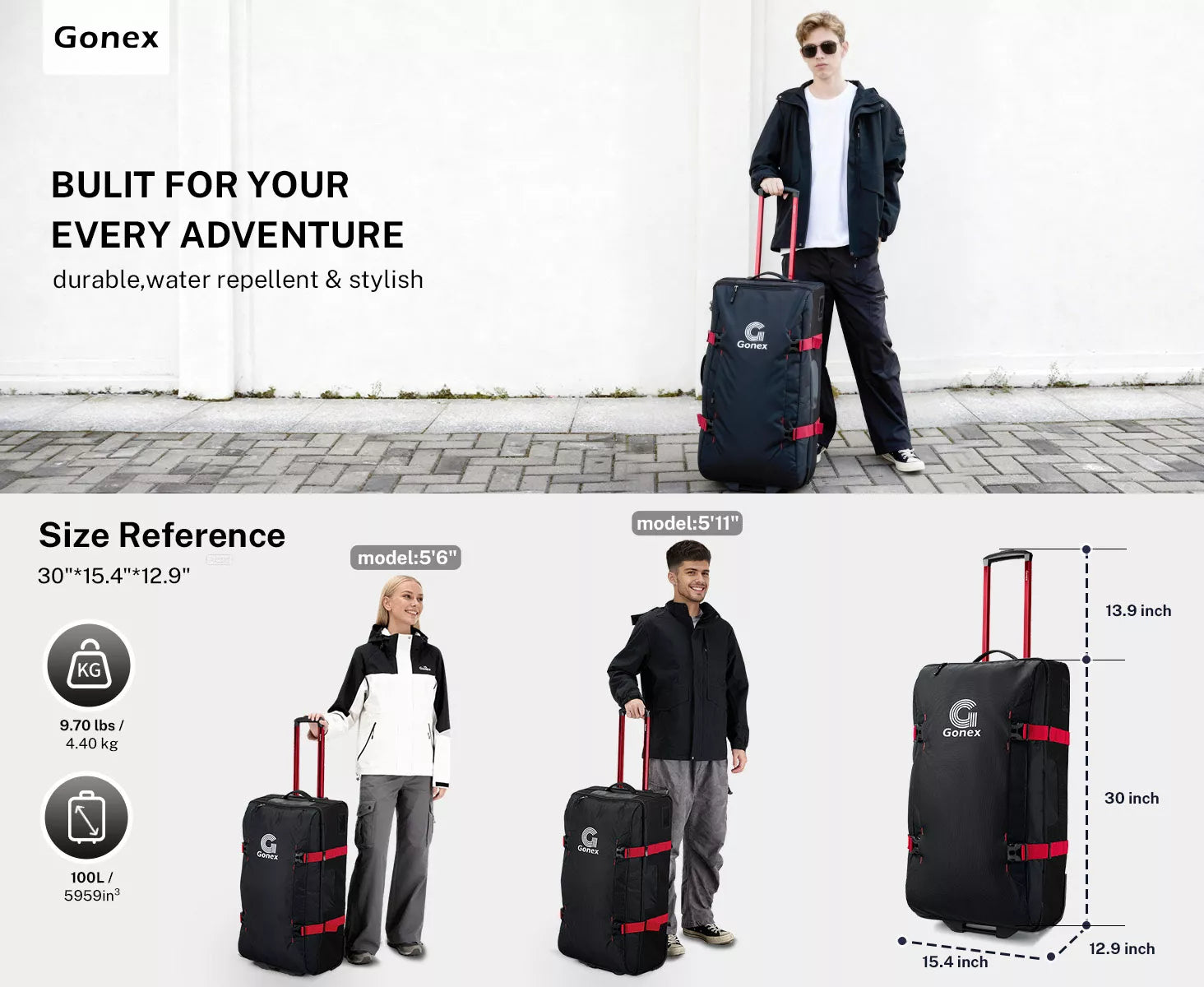 Gonex large roller duffle bag 30 inch black