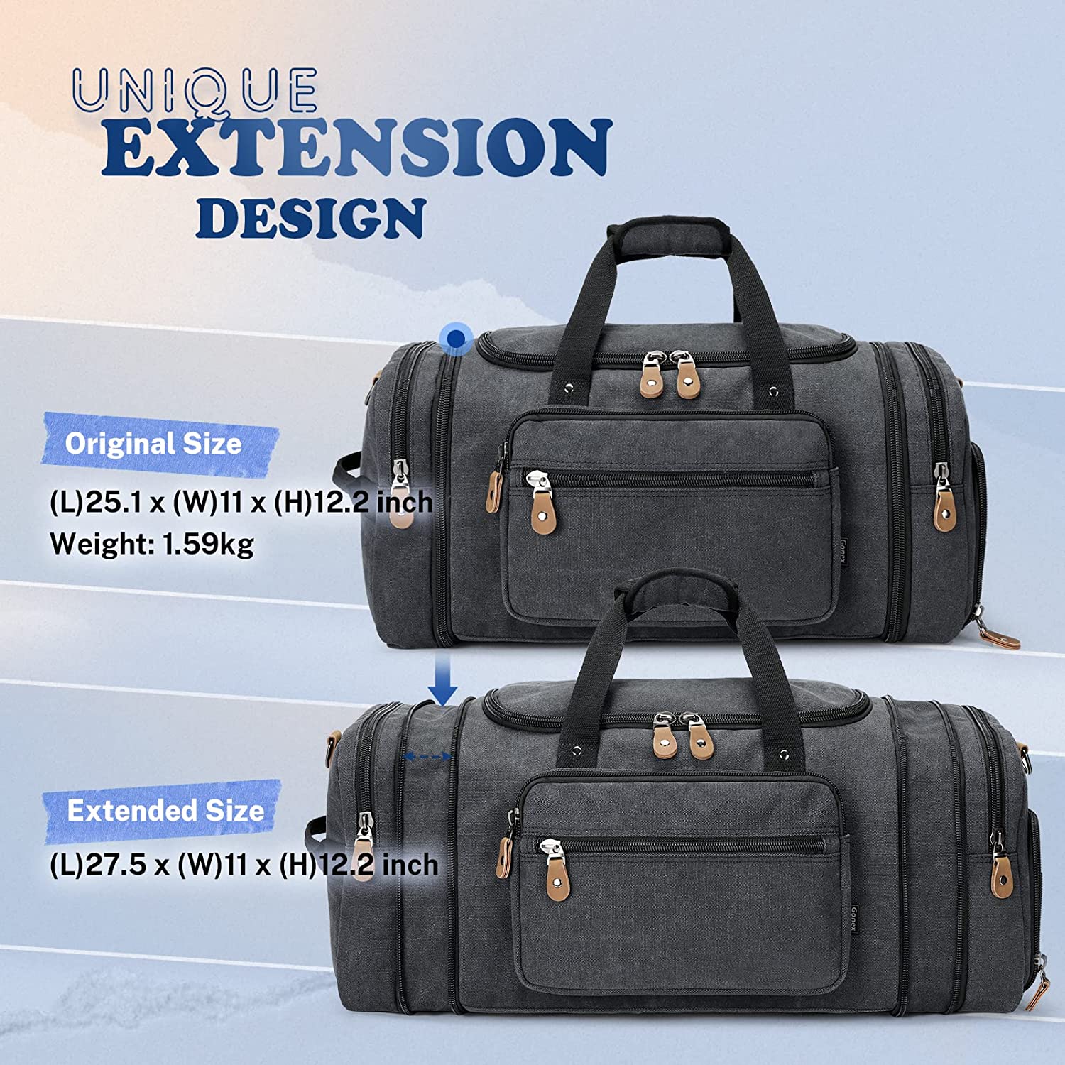 Gonex 60L Canvas Duffle Bag with Shoe Compartment for Men