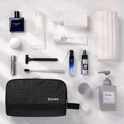 Checkered black mens travel toiletry bag