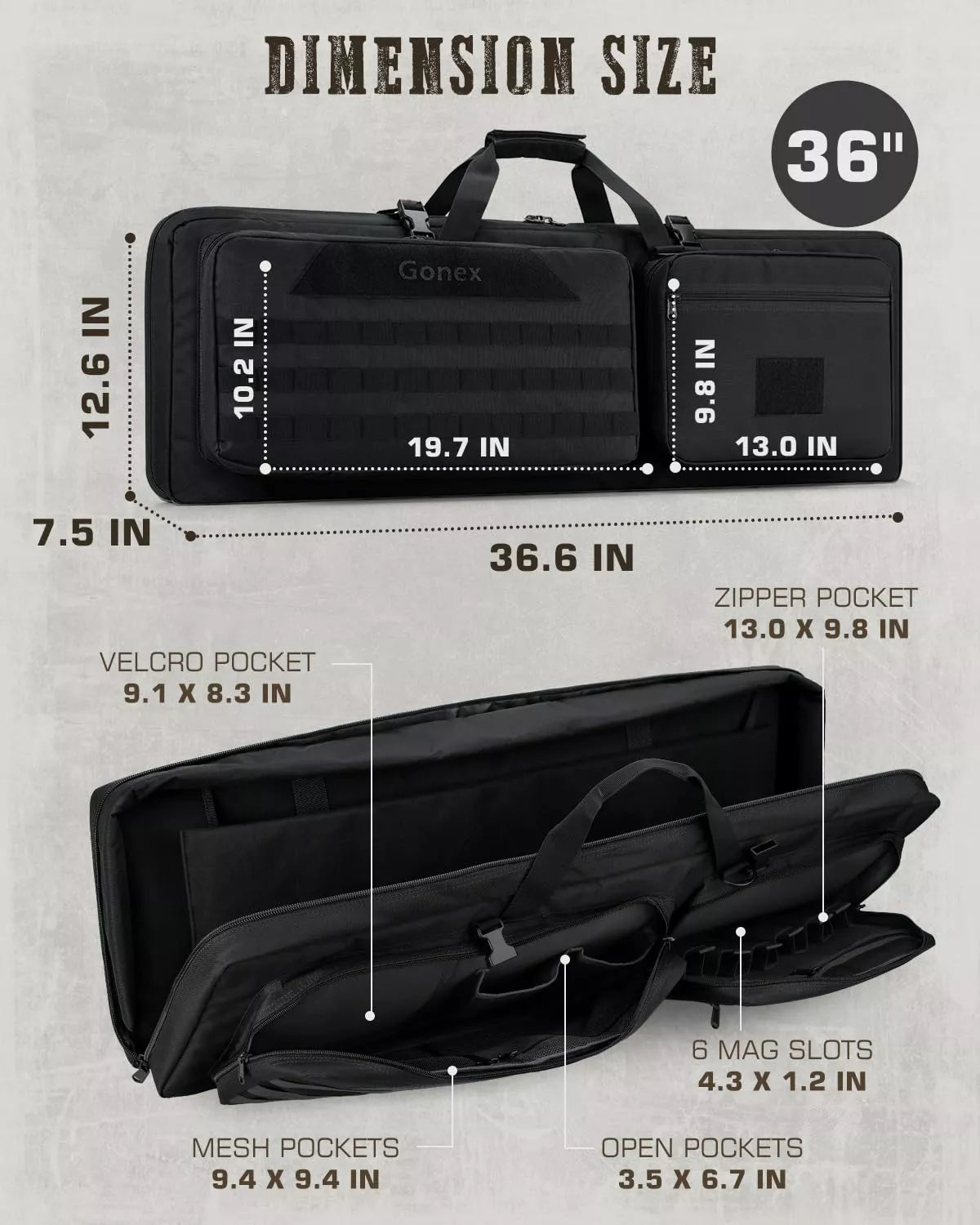 Gonex 36 inch molle rifle bag dimension size