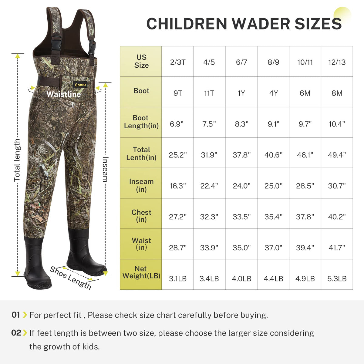 How To Size Waders Gonex Neoprene Chest Waders with Boots for Kids