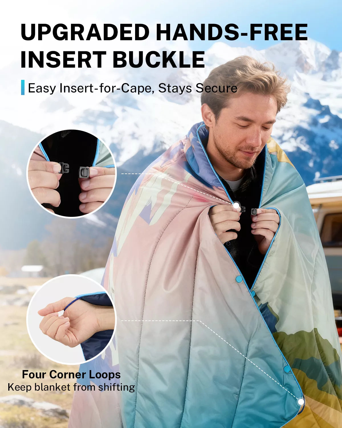 Gonex packable blanket for camping with upgraded hands-free insert buckle