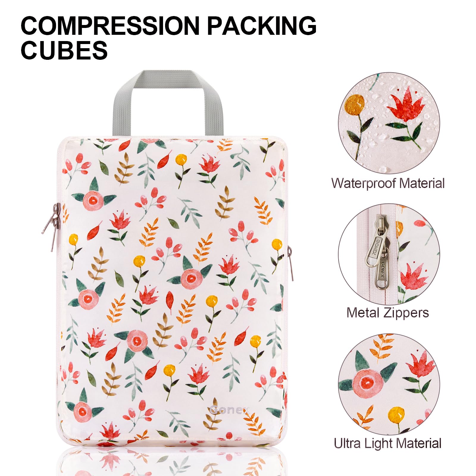 Gonex Floral Kompressions-Packwürfel, 4er-Set