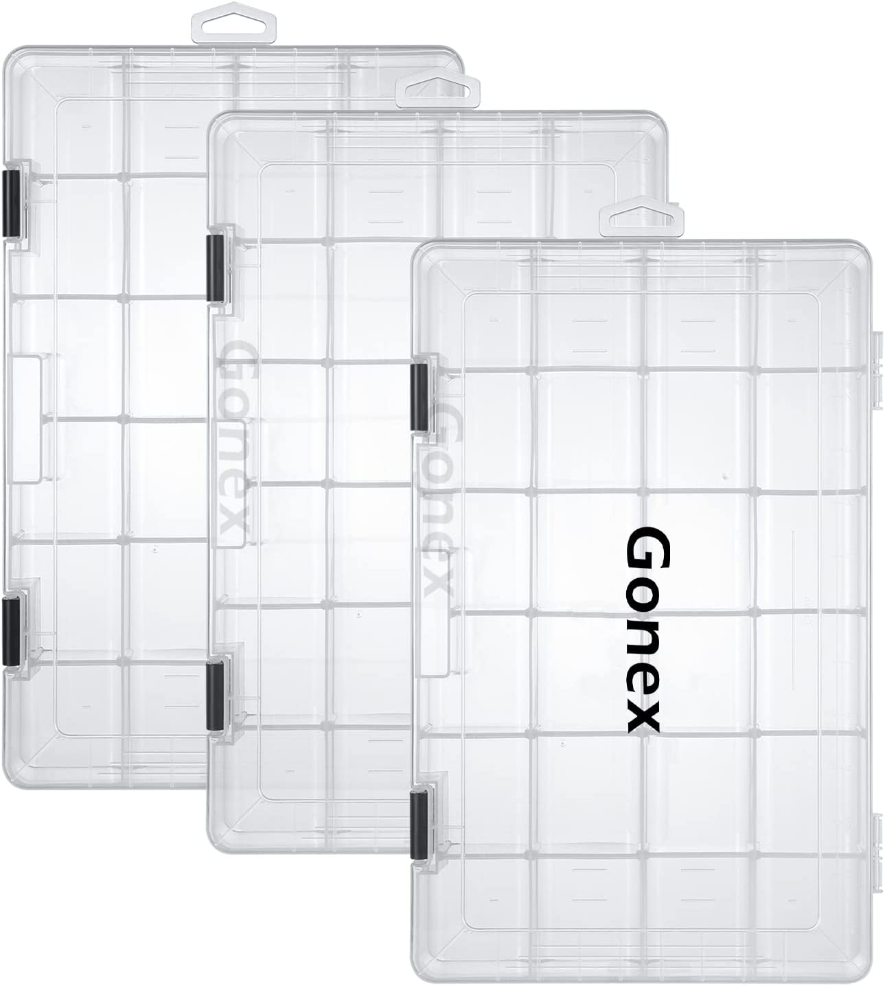 Gonex 3700 Clear Fishing Tackle Boxes with Compartment Storage, Clear / 3 Packs / United States
