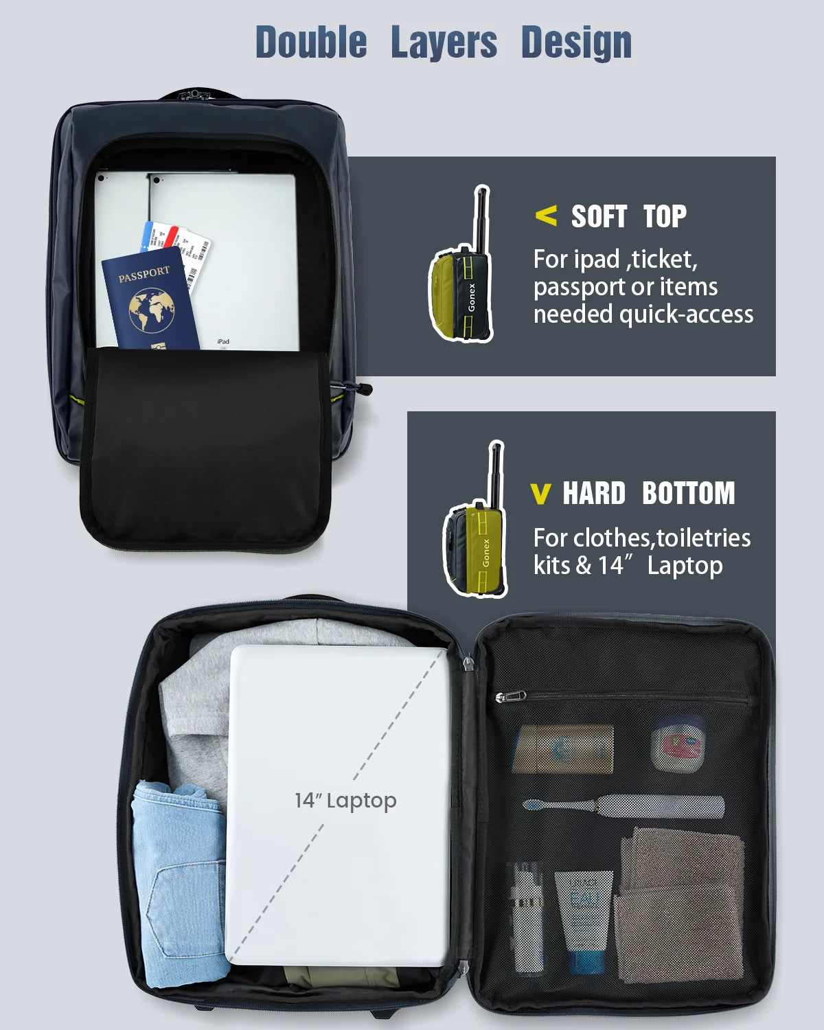 rolling duffel bag double layers 