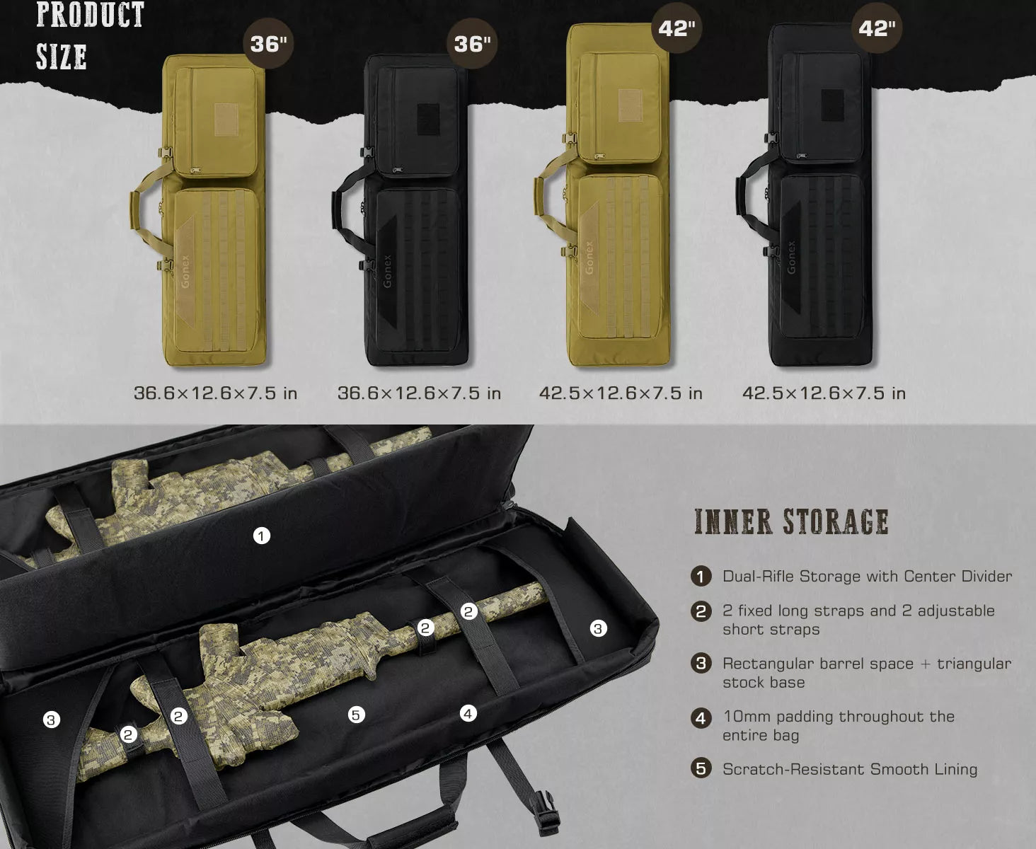 Sizes and features about gonex soft rifle case