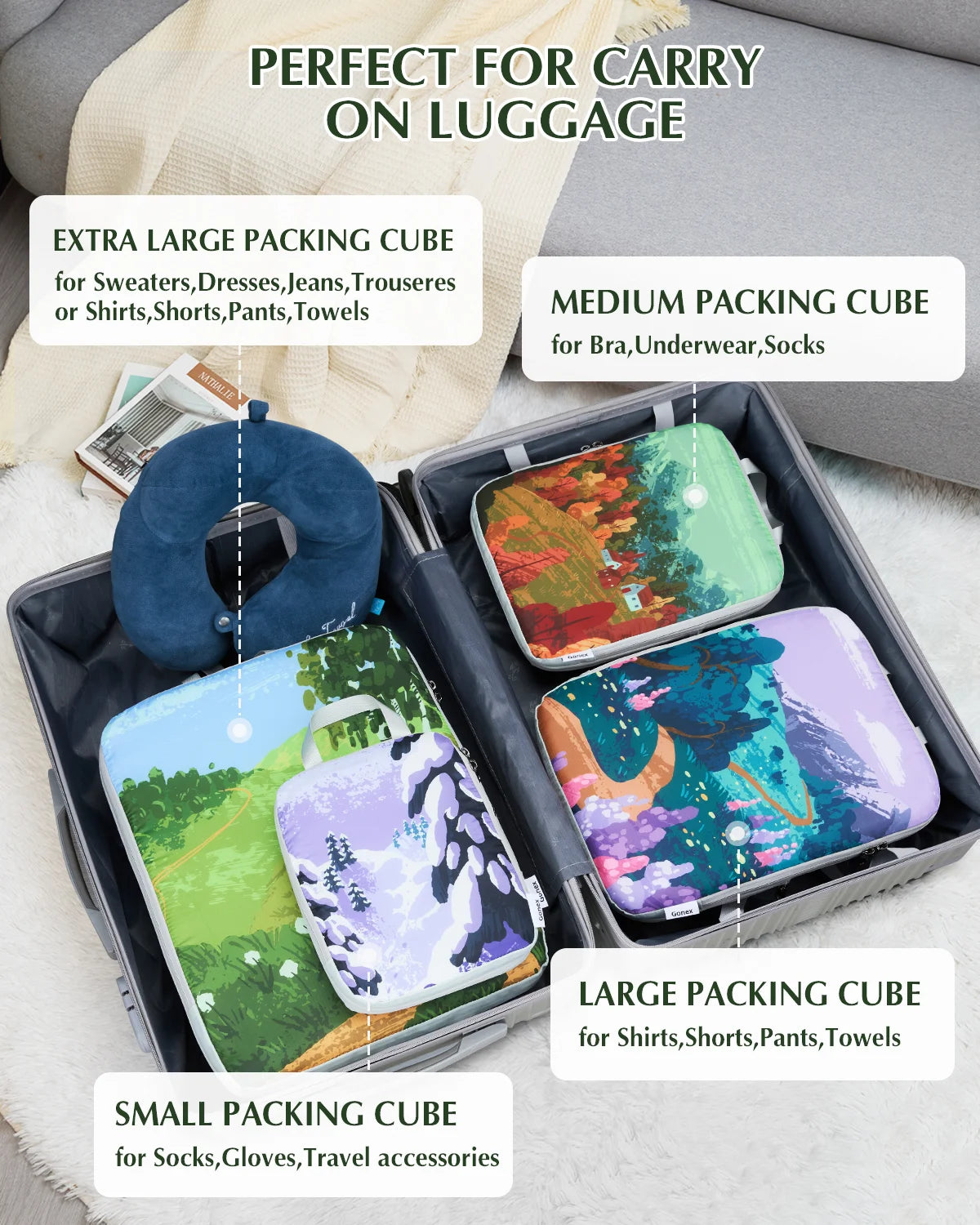 Oil Painting Compression Packing Cubes for Travel Suitcase Organizers ...