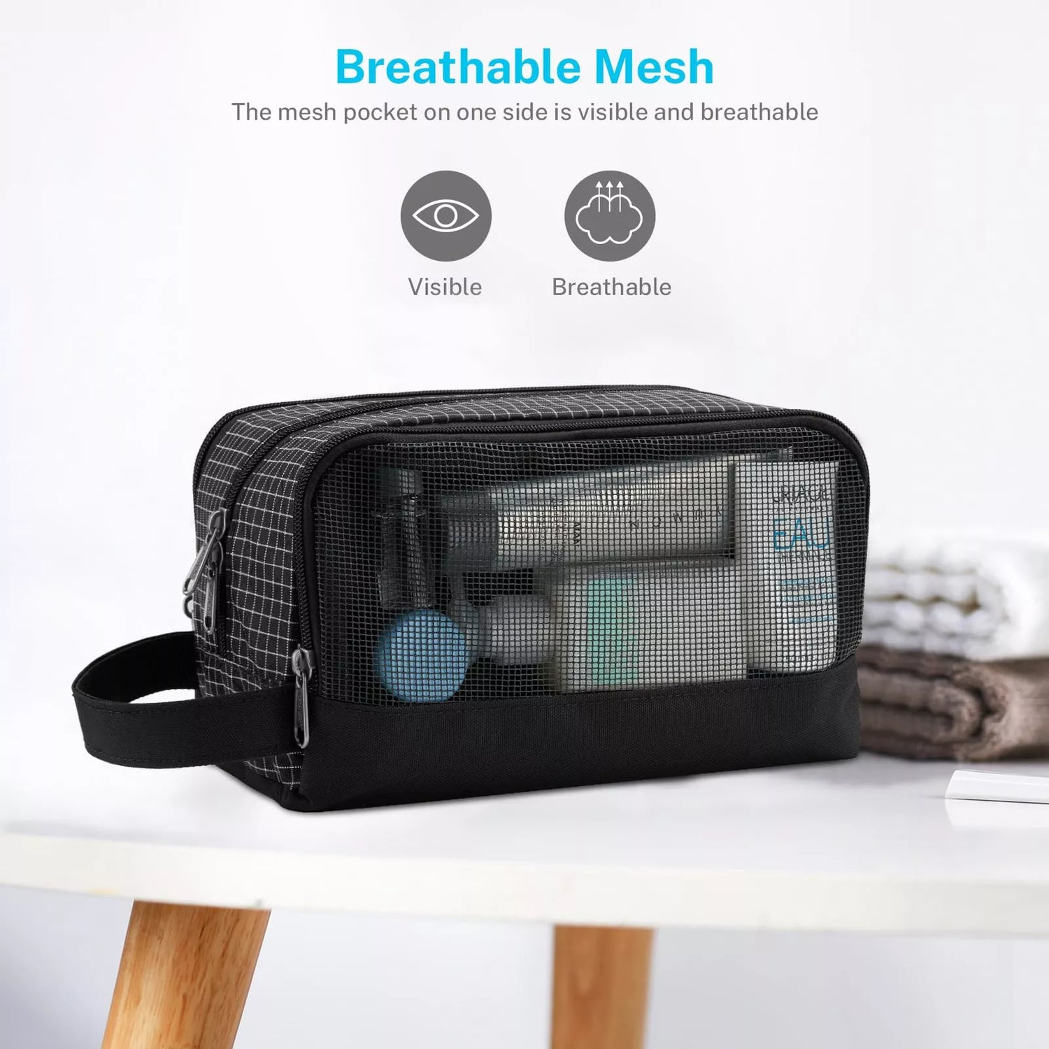 Breathable mesh toiletry bag for men