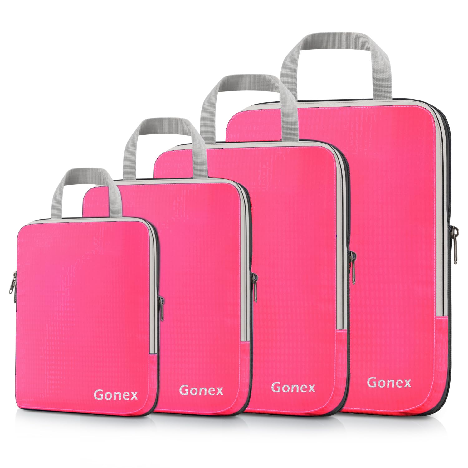 backpack travel cubes Gonex 4 Pcs Packing Cubes with Compression Set for Travel, Bright Pink