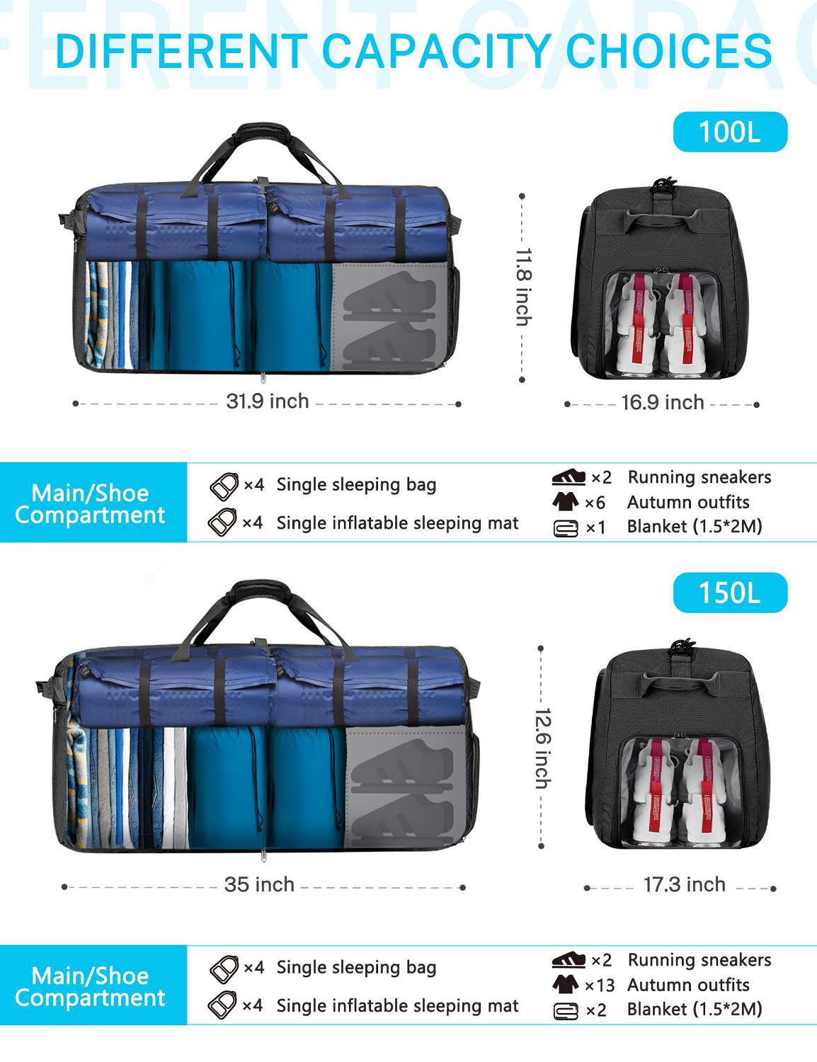 Gonex 150L Extra Large Foldable Duffle Bag for Travel