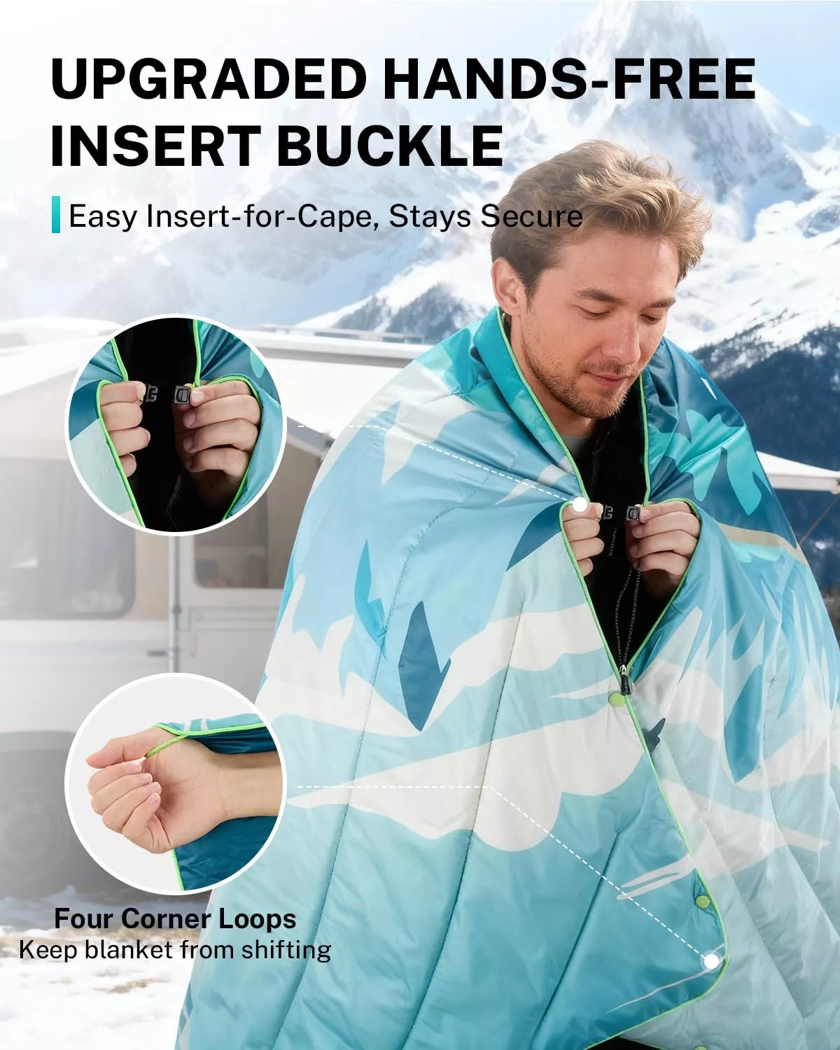 warm blankets for outdoors with upgraded hands-free insert buckle