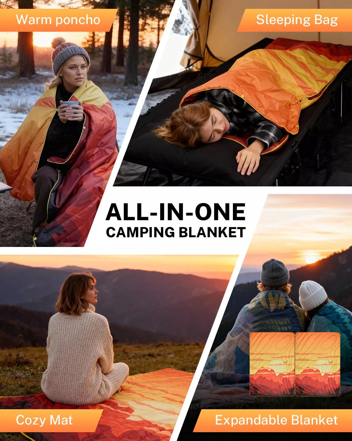 All in one waterproof camping blanket