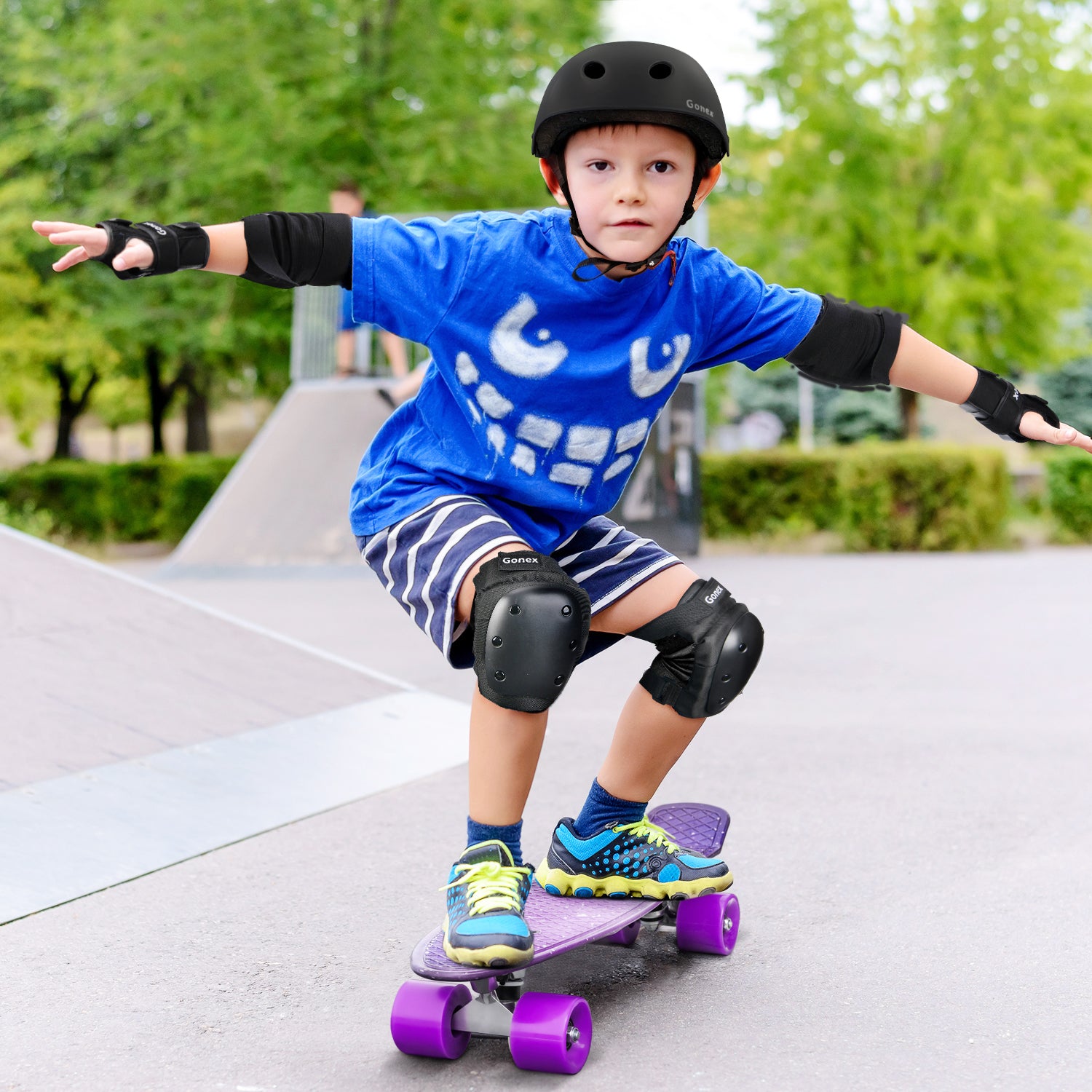 Gonex Skateboard-Ellbogenschützer, Knieschützer mit Handgelenkschützern für Kinder, Jugendliche und Erwachsene