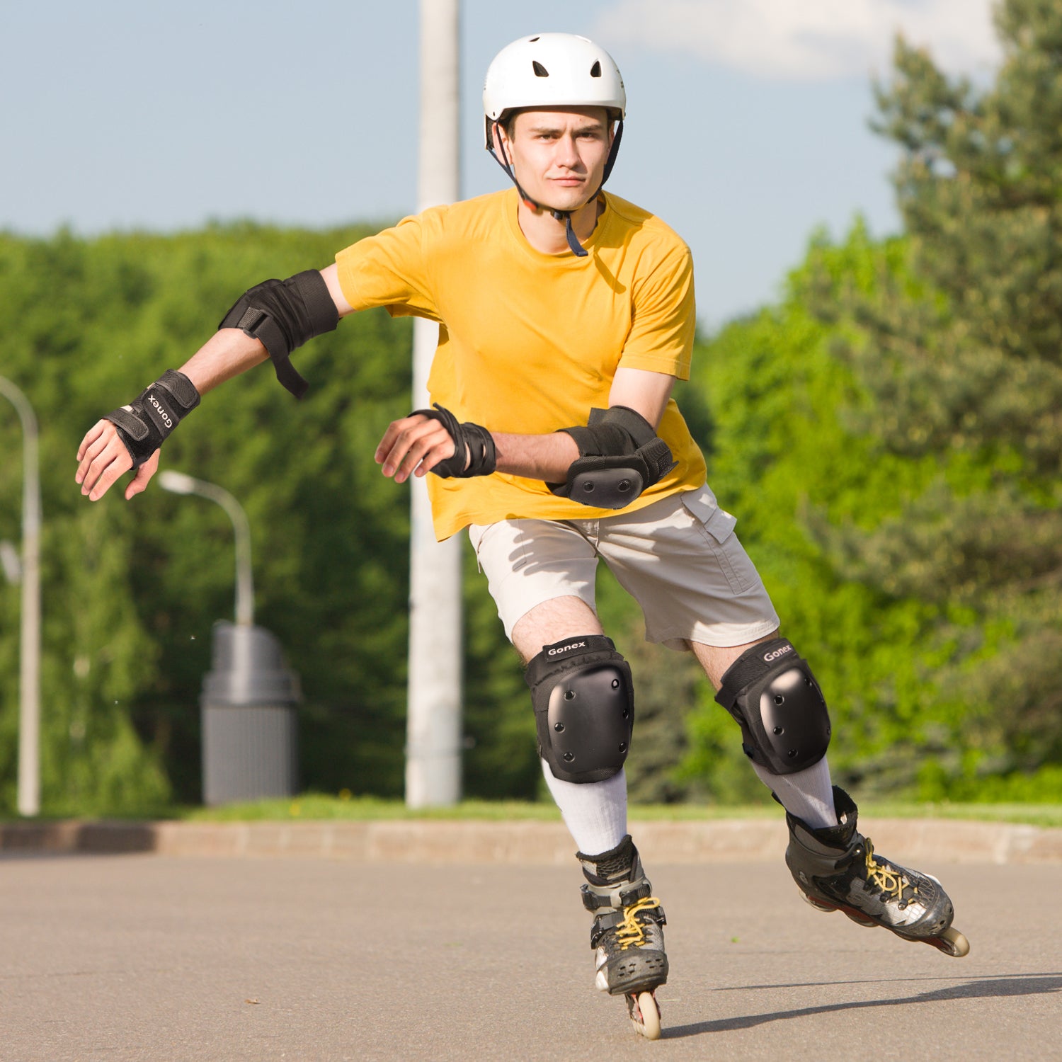 Gonex Skateboard-Ellbogenschützer, Knieschützer mit Handgelenkschützern für Kinder, Jugendliche und Erwachsene