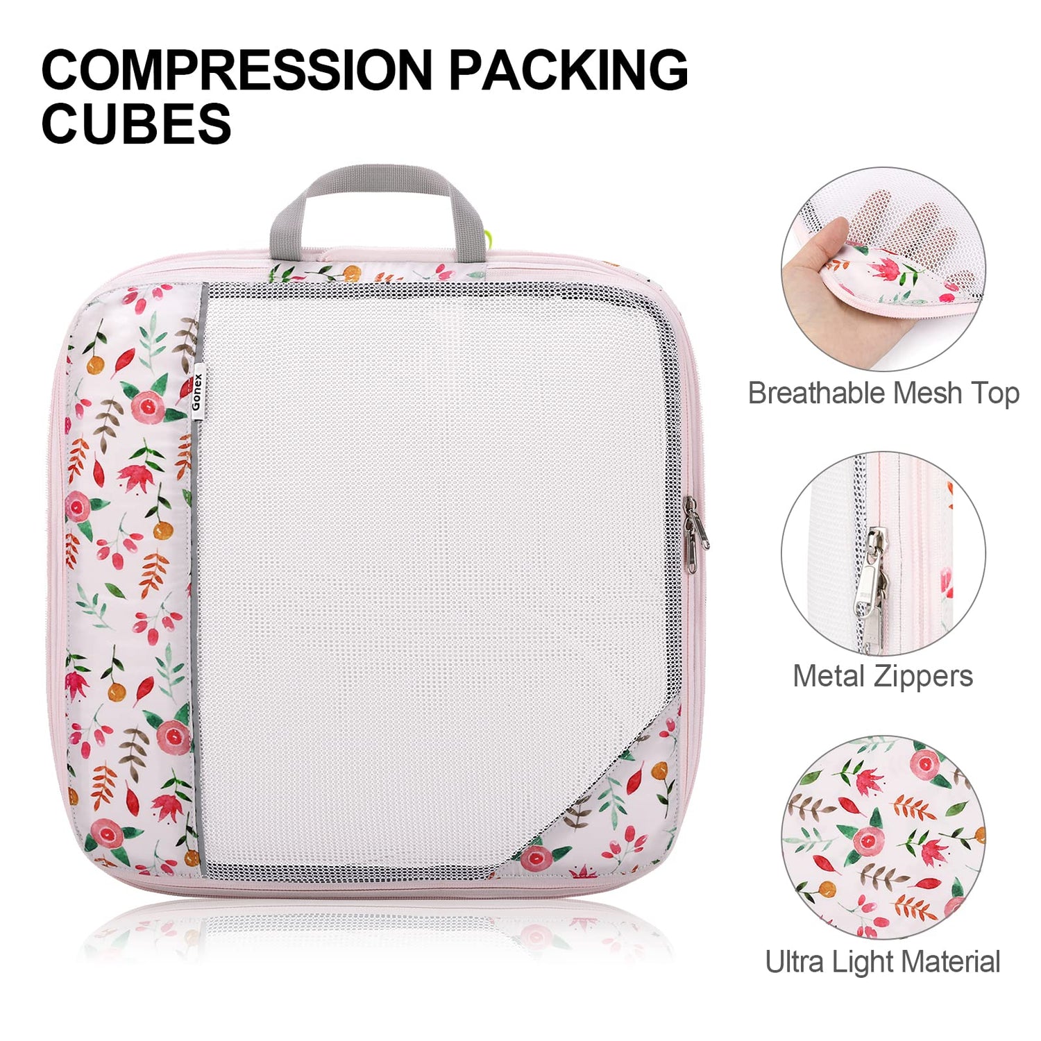 Gonex Floral Compression Packing Cubes