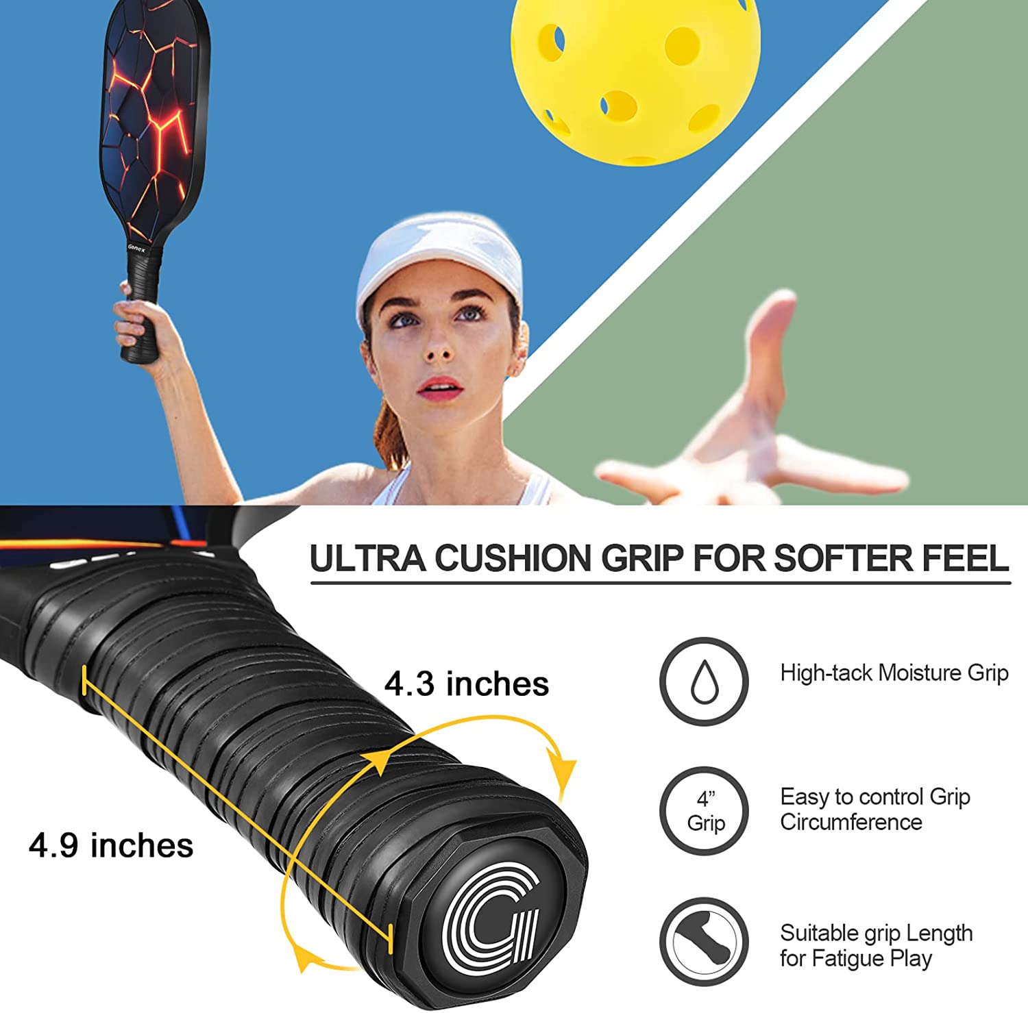 pickleball paddles with 4.5 inch grip